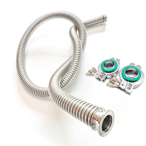 bmotiontech thick wall extra stiff KF25 bellow hose NW25 robust corrugated flexible bellow set with 2X Aluminum clamp / 2X SS Centering Ring / 2X FKM O-Ring (4 feet KF25, thick wall)