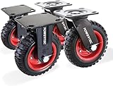 POWERTEC 8 Inch Caster Wheels Set of 4 (2 Swivel & 2 Fixed), Heavy Duty Casters w/Rubber Knobby Tread for Workbench, Dolly, Cart, Trolley, Wagon and Chicken Coop, Large Rubber Castor Wheels (17055V)