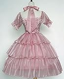 ZZEQYG Elegant Pink Gothic Lolita Dress Puff Sleeve Lolita Dress with Bows (XL, Pink-OP)