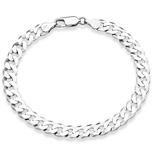 Miabella 925 Sterling Silver Italian 7mm Solid Diamond-Cut Cuban Link Curb Chain Bracelet for Men Women, Made in Italy (7.5 Inches (Small))