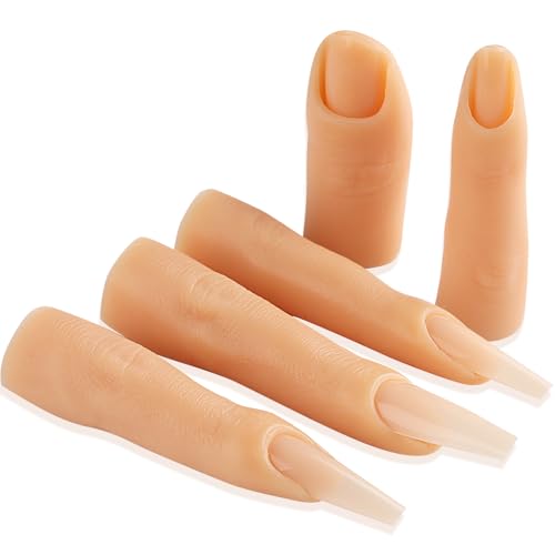 Fspronail 5pcs Silicone Practice Fingers For Acrylic Nails, Soft Fake Finger With 96pcs Nail Tips For Nail Training Flexible Nail Practice Mannequin Finger Reusable Manicure Kit For Beginners