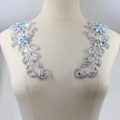PEARLY JUN Rhinestone Appliques Silver AB Diamond Applique Patches for Dresses Hand Sewing Craft Projects DIY Wedding Clothes Shoes Hats Bags Embellishments