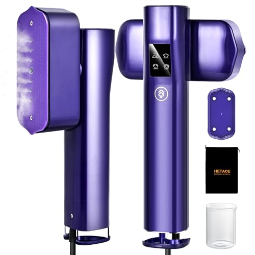 Steamer for Clothes, Portable Travel Steamer for Clothes Mini, Steamer ＆ Iron 2 In 1, Handheld Garment Steamer 1000W, 15s Heat Up, 100ML Water Tank, LCD Display, Rotatable Clothing Steam Iron (Purple)