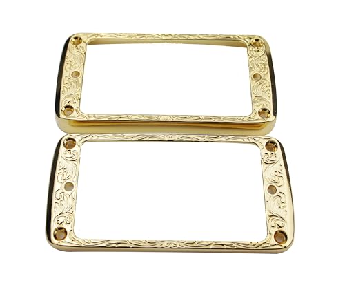 Guyker Curved Bottom Metal Humbucker Pickup Mounting Ring Set - Bridge and Neck Pickups Cover Frame Replacement Compatible with Les Paul LP Style Electric Guitar(2PCS, gold)