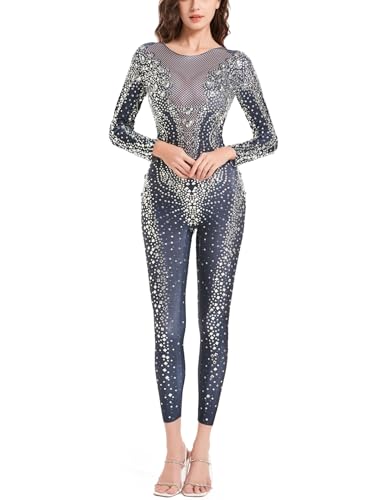 YUANTONG Sparkly Luxury Rhinestone Jumpsuits for Women Drag Queen Dance Costume Stretch One Piece Stretch Crystals Singer Stage Wear