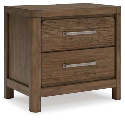 Signature Design by Ashley Cabalynn Lodge 2 Drawer Nightstand with Power Supply and USB Ports, 26.88" Tall, Light Brown