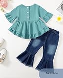 Kucnuzki 18 Months Girl Clothes Toddler Baby Girl Outfits Ruffle Short Sleeve Top Denim Jeans Set Boutique 18-24 Months Girl Clothing