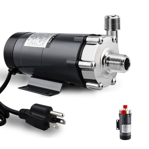 FERRODAY Wort Brewing Pump, Stainless Head Magnetic Drive Brew Food Safe Water High Temp Homebrew Beer Pump with 1/2" NPT Thread