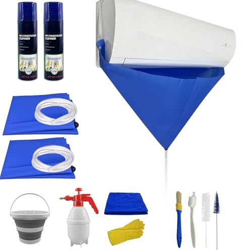 Mini Split Cleaning Kit for Air Conditioner,2 Bottles of air Conditioner Cleaner,2 Air Conditione Waterproof Bag, 4 Wall Mounted Air Conditioner Cleaning Tools,1 Spray Bottle etc.