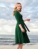 DRESSTELLS Christmas Dresses for Women, Dark Green Holiday Party Dress, Women's Cocktail Dresses for Formal Wedding Guest Mother Bride Long Sleeves Tea Length Dress DarkGreen S