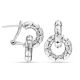 LeCalla 925 Sterling Silver Omega Back Earrings Antique Small Detachable Double Hoop Earrings Door Knocker Earring with Omega Clip-On Closure for Women 25 MM