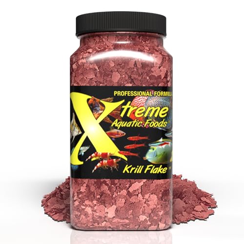 Xtreme Krill Flakes - Premium Max Protein Freshwater Fish Food with 100% Krill and Shrimp, & Vitamins for Optimal Immune and Digestive Health, Boosts Color & Energy – USA Farm Grown (8oz)