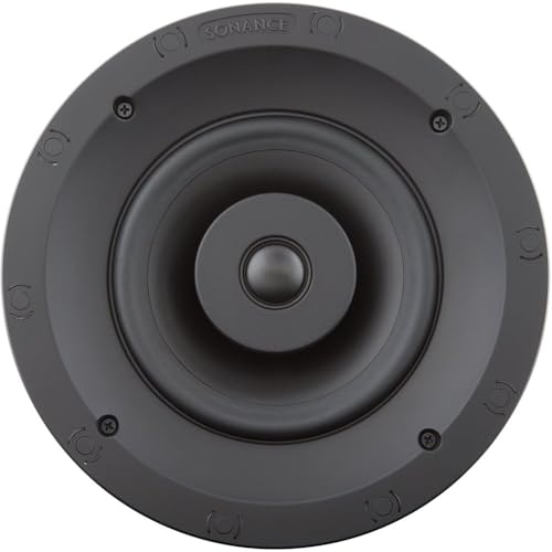 Sonance 93088 Model VP60R Visual Performance Series Round in-Ceiling Speakers; 5 Watts Minimum/100 Watts Maximum Power Handling; 1" (25mm) Cloth Dome Tweeter; Frequency Response 48Hz - 20kHz; Pair