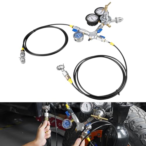 NICECNC Motorcycle/Powersports Dual Hose Nitrogen Shock Regulator Fill Tool Fit for Nitrogen Filled Shock with Schrader Valve