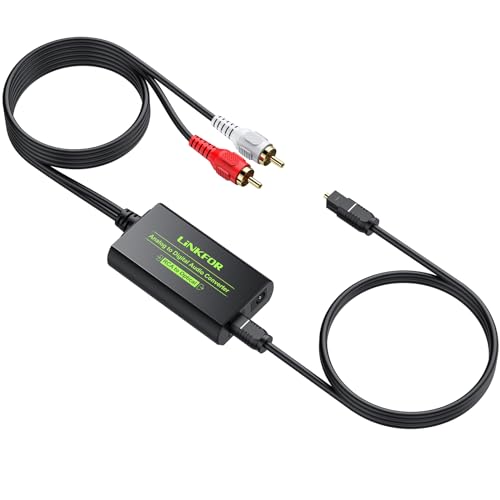 LiNKFOR Analog to Digital Audio Converter RCA to Digital Toslink SPDIF Optical Audio Converter with Optical Cable for Turntable CD DVD to Soundbar