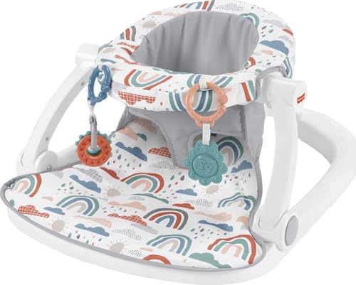 Fisher-Price Portable Baby Chair Sit-Me-Up Floor Seat with Developmental Toys & Machine Washable Seat Pad, Rainbow Showers