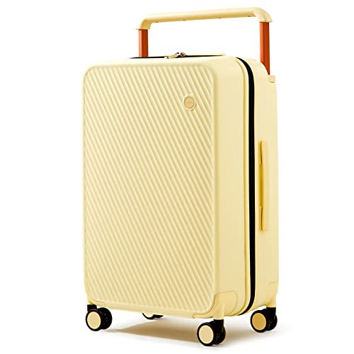 mixi Luggage Suitcases with Spinner Wheels,Upgrade Wide Handle PC Hardshell Rolling Travel Suitcase with TSA Lock, Checked-Medium 24-Inch, Lark Yellow