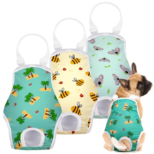 Jollywoods 3 Pack Washable Female Dog Diaper Onesie Sanitary Pantie with Adjustable Suspender, Reusable Fixed Doggie Diapers, Super Absorbent Leakproof for Small Medium Large Dog in Heat Cycle M