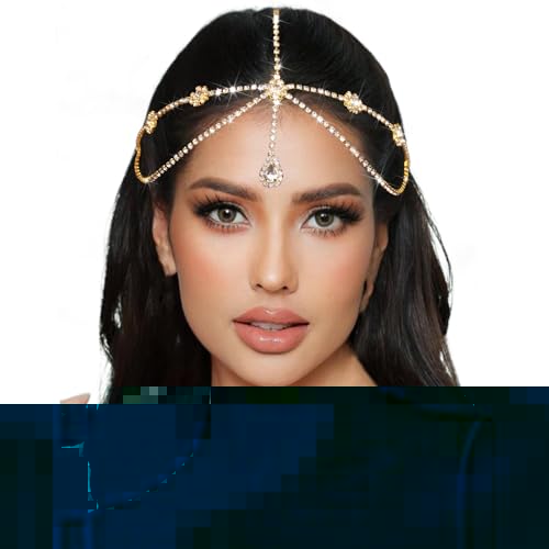 VENOFEN Gold Head Chain Rhinestone Headpiece Double Layered Head Crystal Jewelry Forehead Pendant Hair Chains Festival Prom Hair Accessories for Women and Girls