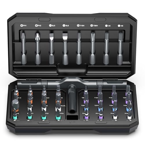 Bomivoi 42 in 1 Magnetic Screwdriver Set, DIY Ratchet Screwdriver Set, Multi Bit Magnetic Drive Set, Detachable Ratchet Handle, Portable Compact Repair Tool Kit for Furniture Computer Bicycle Black