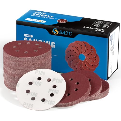 S SATC 150 PCS Hook and Loop Sandpaper 5 Inch Sanding Disc 8 Hole Sanding Discs 180 Grit Premium Aluminum Oxide for Random Orbital Sander