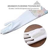 Bamllum 3 Pairs Rubber Cleaning Gloves, Household Kitchen Dishwashing Gloves with Cotton Flocked Liner, Long Cuff 16 Inches, Reusable, Non-Slip (Medium, Blue+Pink+White)