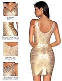 meilun Sexy V-Neck Bandage Bodycon Cocktail Dress for Wedding Guest Strap Foil Formal Gowns Evening Dress (Large, Gold)