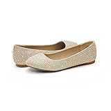 DREAM PAIRS Womens Rhinestone Ballet Flats Shoes, Gold - 8.5 (Sole-Shine)