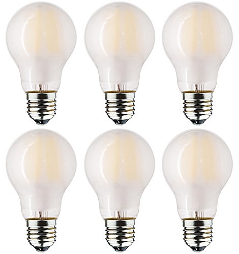 6PACK LED Filament Bulb A19, Dimmable 4W LED Light Bulb, Frosted Glass Cover, E26 Base, Warm White 2700K, 40W Equivalent, 110-120VAC (4)