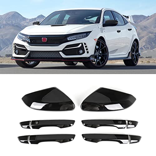 Side Mirror Cover Cap + Door Handle Covers Kit Compatible with 10th Honda Civic 2016 2017 2018 2019 2020 2021 (Black)