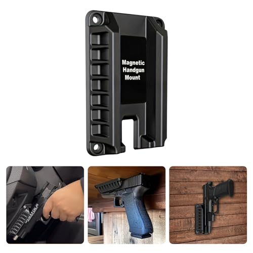 YHKEMA Magnetic Quickdraw Gun Mount for Car & Truck-Secure Trigger Guard Protection， Concealed Firearm Holder for Vehicle, Desks, Pistol Rack for Walls, Safes, Heavy Duty Gun Magnet (Black)​​