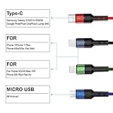 USAMS 2Pack Multi Charging Cable Charger Cord Nylon Braided 10ft/3m 4 in 1 USB Adapter with IP/Type C/Micro Connector for Phone/Galaxy and More