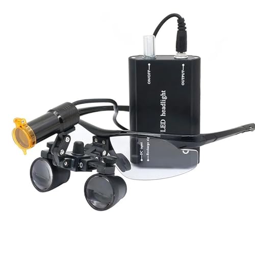 Generic Lab Magnifier 2.5X or 3.5X Binocular Dental Loupes 5W LED Headlight Head Lamp with Yellow Filter Rechargeable Lithium Battery with Clip (3.5X-420mm)