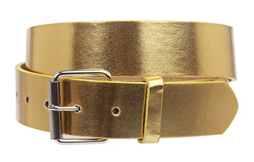 1 1/2" (38mm) Snap On Plain Leather Jean Belt With Roller Buckle, Gold | xs (26-28" waist)