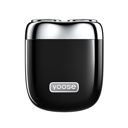 yoose Mini Electric Shaver, Alloy Portable Travel Shavers, Cordless Shaving, USB-C Rechargeable Electric Razor for Men, Dry Shave, IPX7 Waterproof, Detachable Head, Easy Cleaning, Black