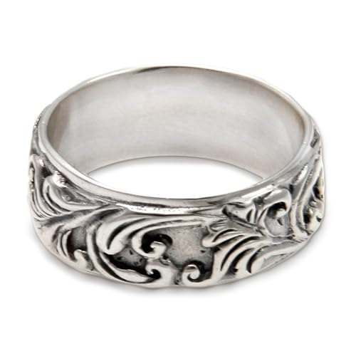 NOVICA Artisan Handmade Sterling Silver Band Ring Leaf Tree Indonesia [band Width 8 mm W] ' Flourishing Foliage'
