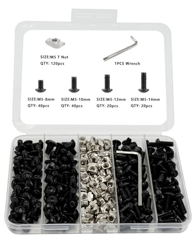 240Pcs 2020 Aluminum Extrusion Hardware Accessories, M5 T Nuts scerws kit for Balck 8020 2040 2020 V T Slot Rail Aluminum Extrusion Profile Connectors