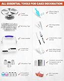 RFAQK 250 PCs Aluminum Cake Decorating Tools Kit with 12" Metal Turntable & Knife set-48 Numbered Icing Tips-3 Russian Piping Nozzles-Straight & Angled Spatula-Cake Leveler& Baking Supplies Tools