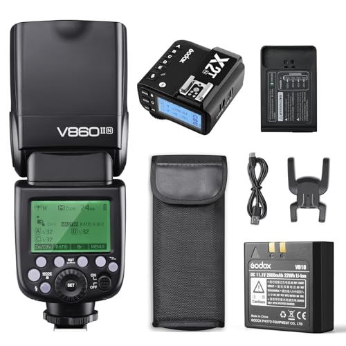 Godox V860II-N TTL Flash with X2T Wireless Flash Trigger Speedlite for Nikon High-Speed-Sync Speedlite Light 2.4g Wireless X System 1/8000s Gn60 650 Full Power 2000aah Li-Ion Battery