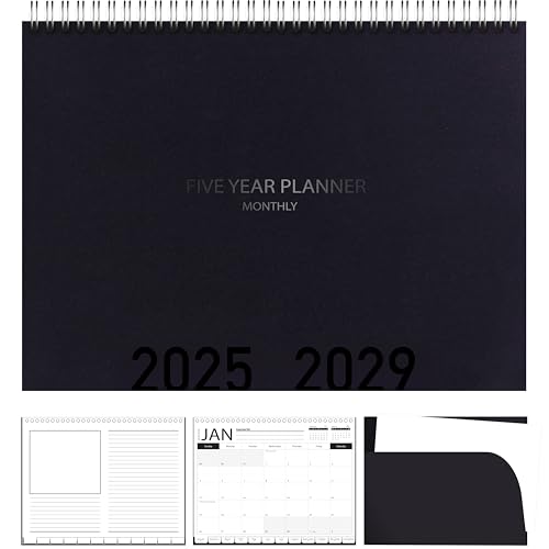 5-Year Calendar Planner, 2025-2029 Monthly Schedule Organizer Flip Calendar Diary with Tabs, Spiral Bound Top, Black, 8 ½” Wide x 11” Long