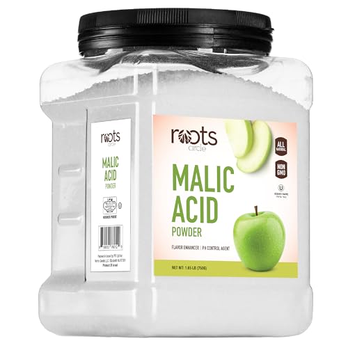 Roots Circle Malic Acid Powder - Bulk 1 Pack of 26.45 oz | Premium Food Grade, Gluten-Free, Non-GMO Ideal for Flavor Enhancer, Winemaking, & Cleaning