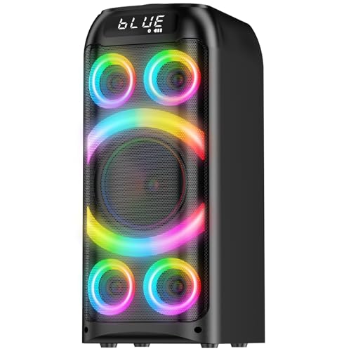 BOHINI Bluetooth Speaker, 160W Peak Powerful Loud Stereo Sound Deep Bass Wireless Boombox Portable Large Party Speakers with Subwoofer TWS Pairing Dynamic LED Light for Outdoor Camping Backyard Events