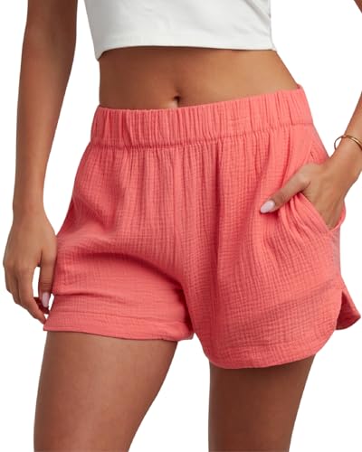 Spyder Womens Shorts - Lightweight Breathable Woven Pull On Shorts for Women with Side Pockets for Casual Daily Wear, Size Large, Peach Bud