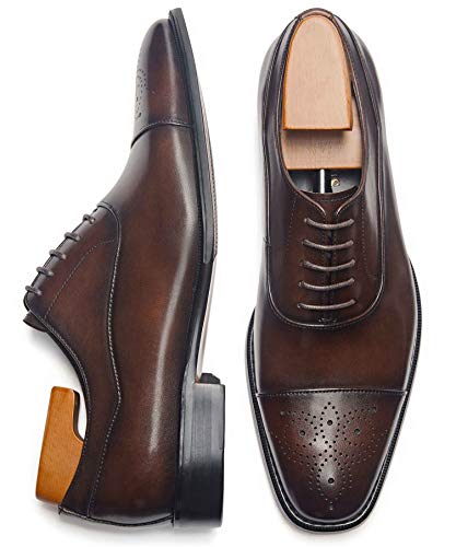 Latest Model Men Dress Shoes Formal Oxford Office Genuine Leather Shoes Dark Brown