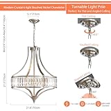 Majhoiw Brushed Nickel Chandeliers for Dining Room, Rustic Farmhouse Crystal Chandelier with Round Metal Shade, Modern 6-Light Large Light Fixture for Hallway, Bedroom, Foyer