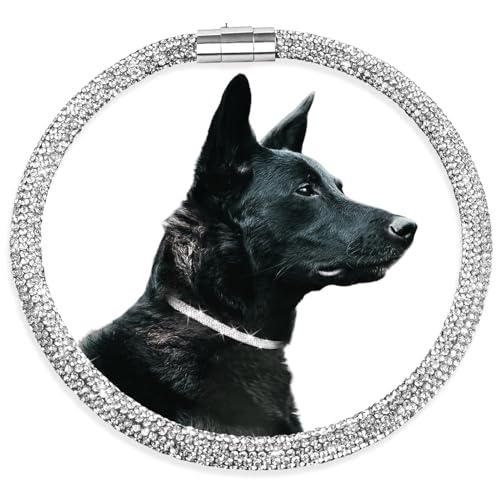 Woofuu Stylish and Luxurious Diamond Dog Collar,Magnetically Absorbent Clasp,Full Diamond Design,Perfect for Wedding and Everyday Walking - Studded with Diamons Necklace Collar for Large Dogs,24''