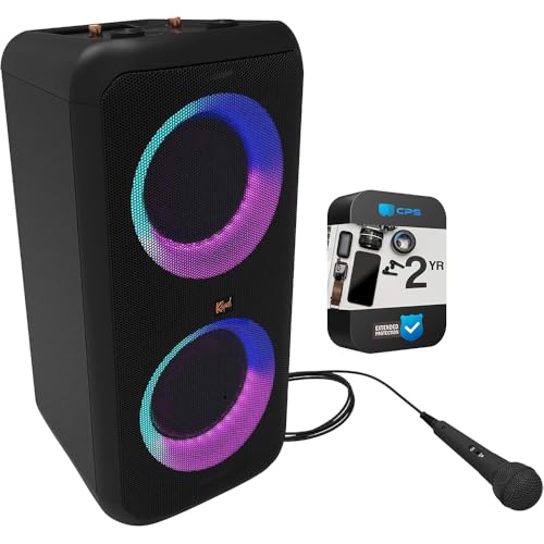 Klipsch Gig XXL Black Portable Wireless Bluetooth Speaker Multiple Color Modes Bass Boost Two 6.5" Woofers & Two 2" Tweeters 8-Hour Playtime Bundle with 2 YR CPS Enhanced Protection Pack (Renewed)