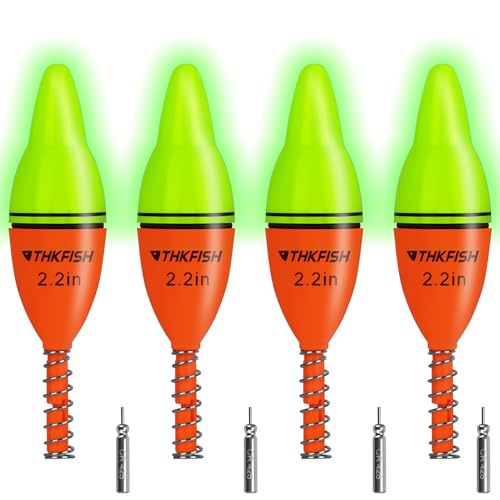 THKFISH 4PCS LED Lighted Fishing Bobbers Fishing Floats for Night, Spring Bobber Float Saltwater Freshwater Lighted Floats Glow for Crappie Walleye Catfish, 2.2", Green & Red