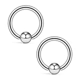 Ruifan 12PCS 316L Surgical Steel Captive Bead Rings Nose PA Belly Eyebrow Tragus Lip Ear Nipple Hoop Ring BCR 12G 10MM