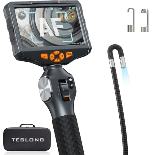 Teslong Articulating Borescope, Autofocus 5-inch IPS Industrial Endoscope Inspection Camera with Two-Way Articulation Auto Focus Probe, Fiber Optic Scope for Automotive Mechanics (0.33inch-5FT)